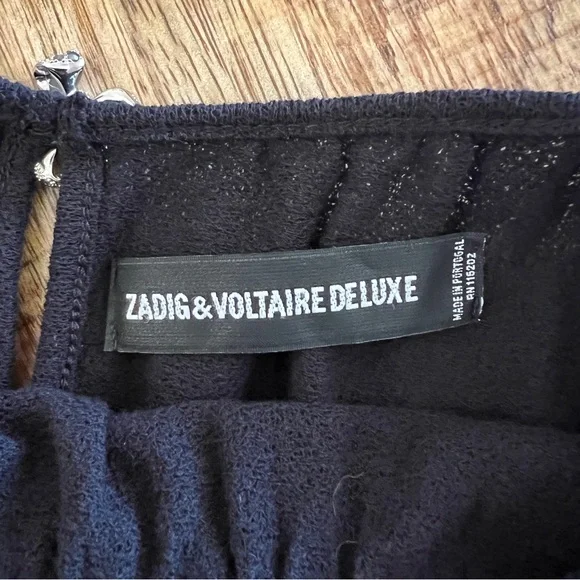 Zadig & Voltaire Deluxe Azalee Black Top Crystal Bow Keyhole Back Long Sleeve M - Picture 4 of 6